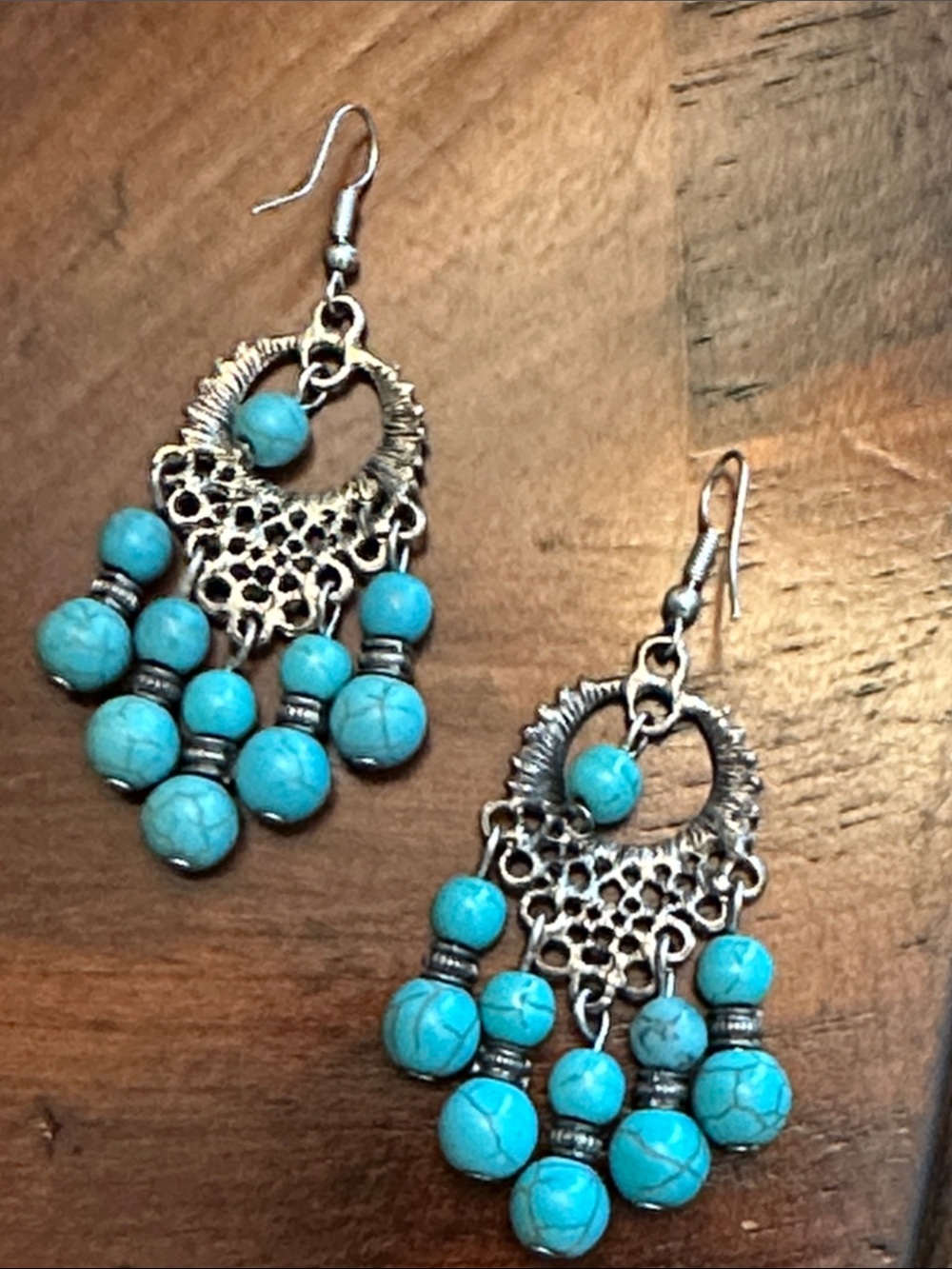 Turquoise Bead Dangle Earrings - Women Jewelry - Picture 7 of 8